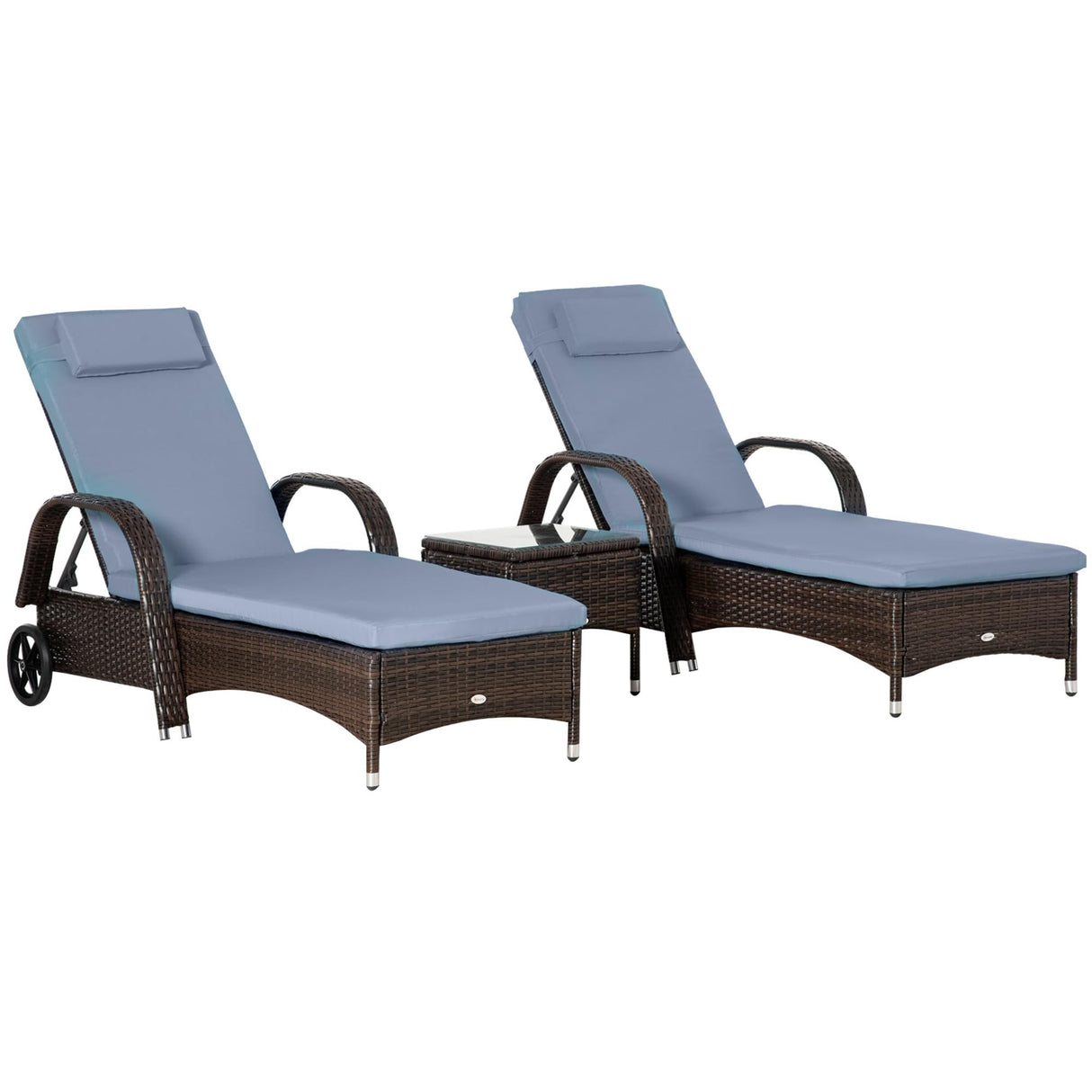 Wicker Outdoor Chaise Lounge Set of 2, 5-Level Adjustable Backrest PE Ratta