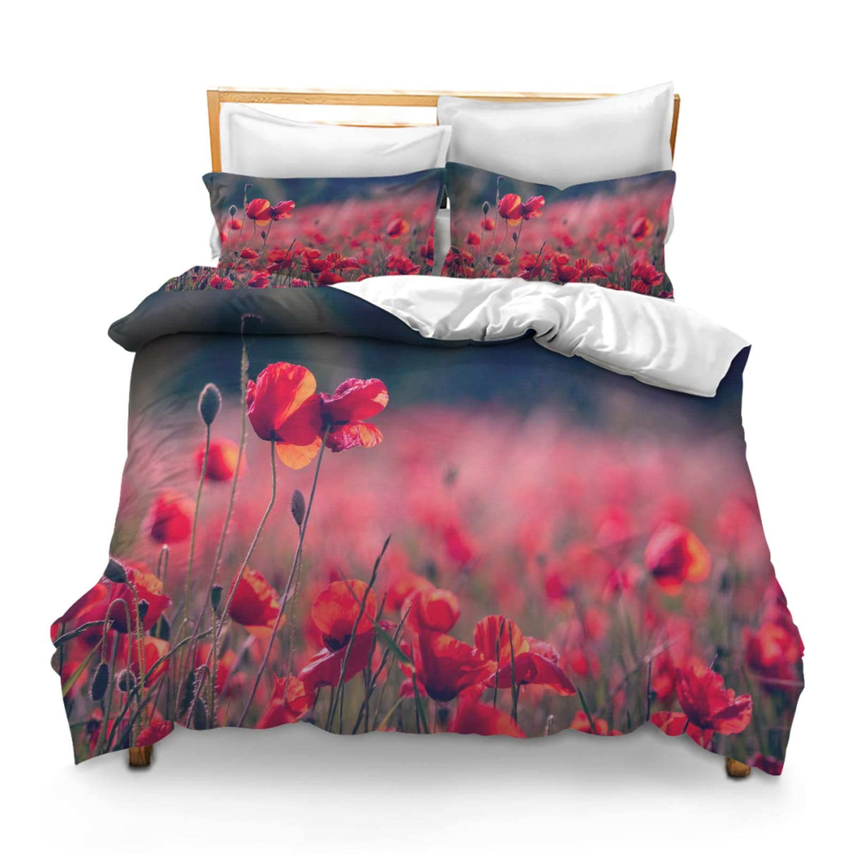 Comforter Cover Set with 2 Pillow Shams Lightweight Twin Poppy Flower Field Poppy