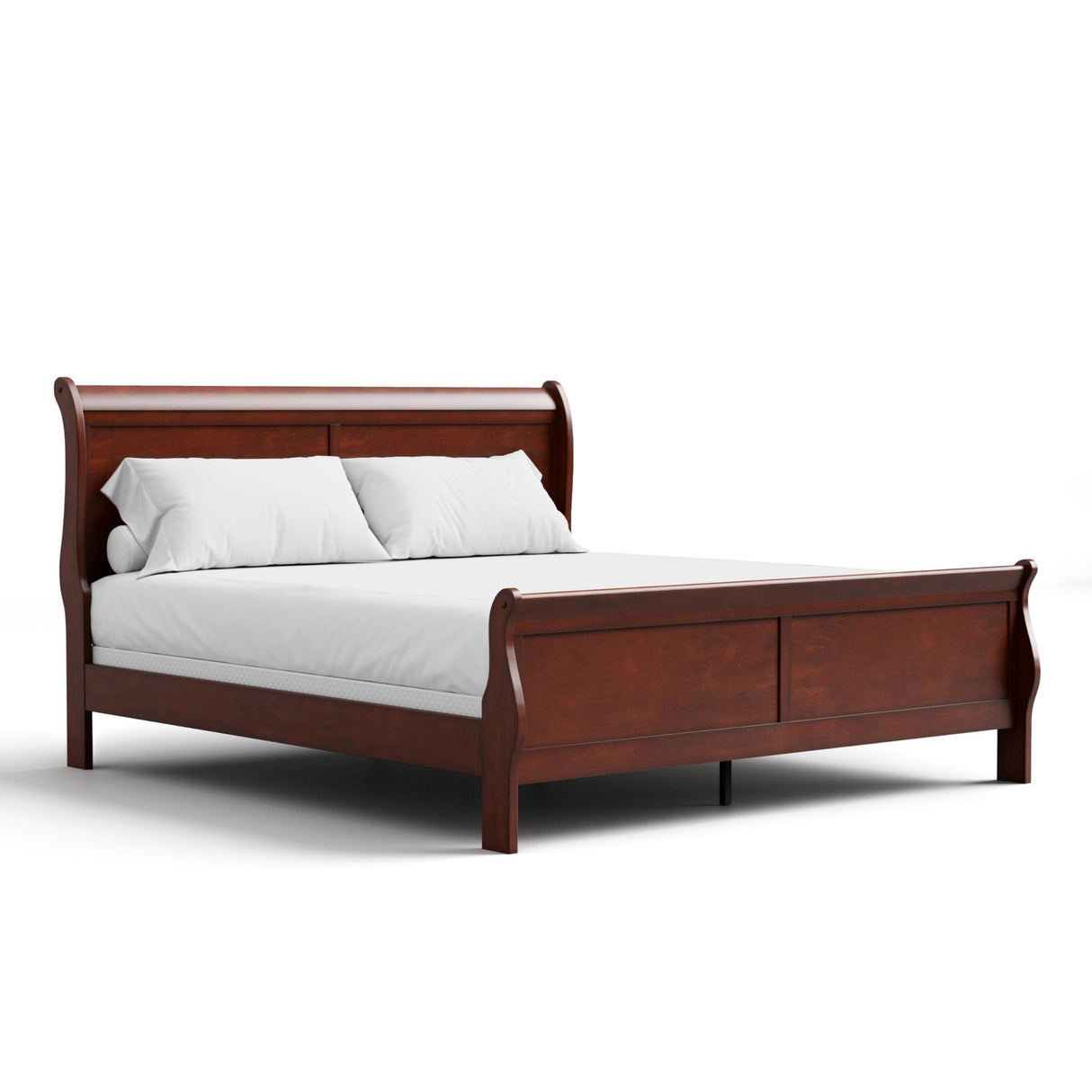 Traditional Cherry Wood King Bed Frame with Sleigh Headboard
