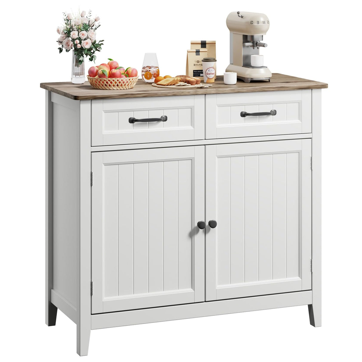 Kitchen Sideboard Buffet Cabinet, 32'' H Large Kitchen Storage Island and Adjustable Shelf