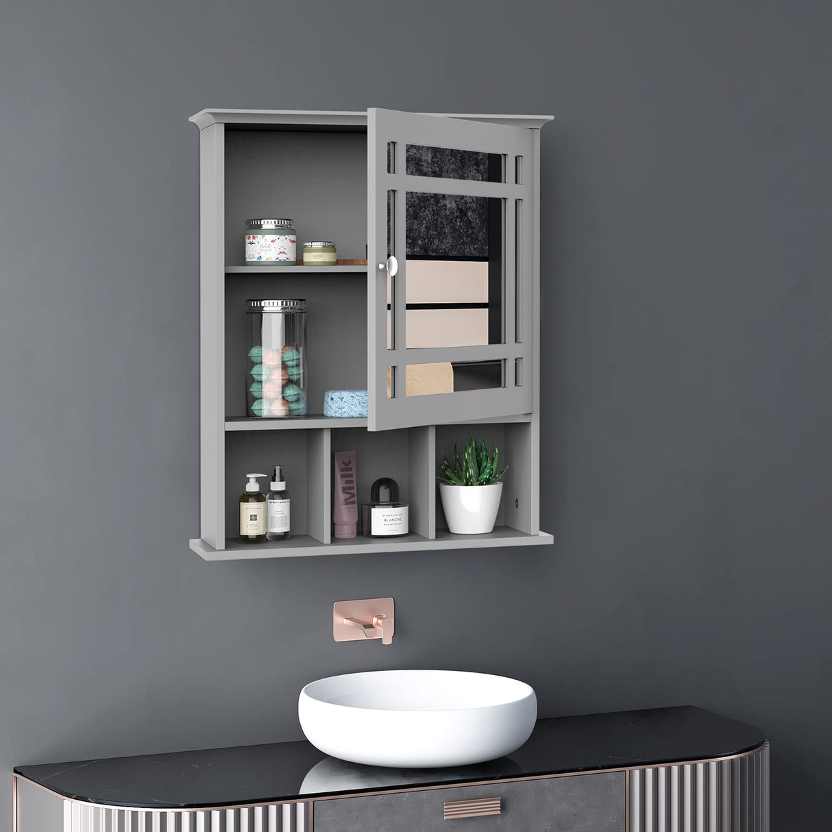 Bathroom Medicine Cabinet with Mirror, Wall Mounted Mirror Cabinet