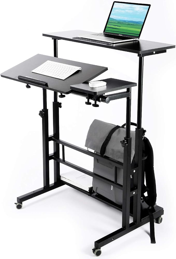 Portable Standing Desk, Small Standing Desk with Wheels Standing Laptop Desk Mobile