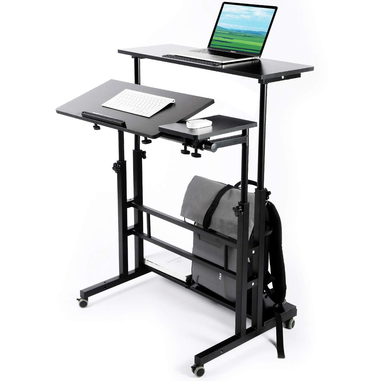 Portable Standing Desk, Small Standing Desk with Wheels Standing Laptop Desk Mobile