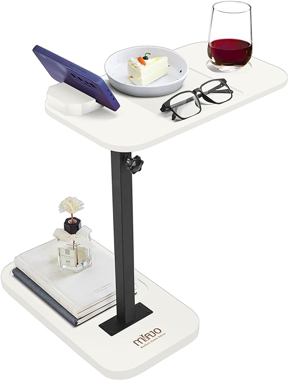 Couch Side Table, Swivel TV Tray Table & 360° Rotating Phone Holder