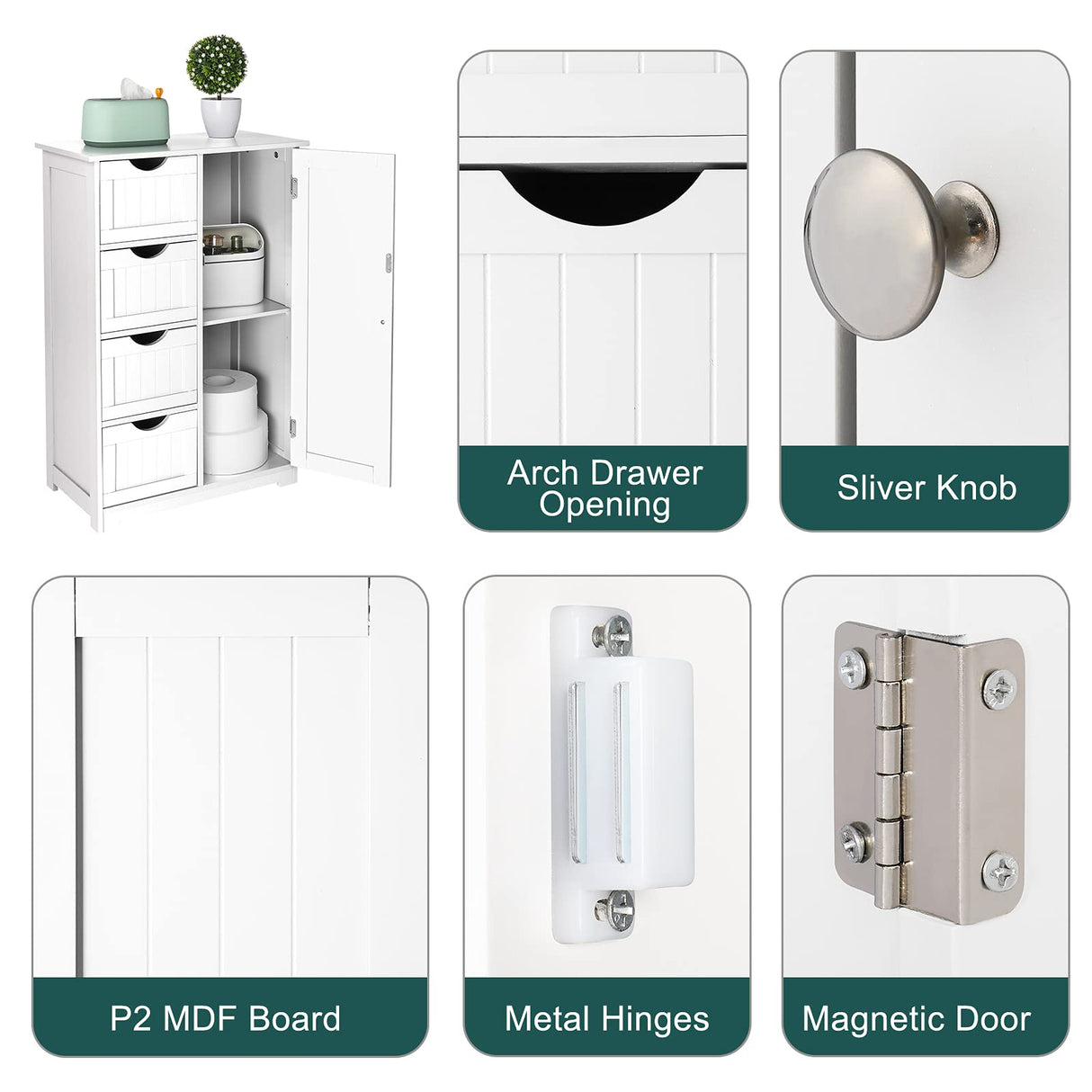 Storage Cabinet Wooden Bathroom Floor Cabinet Small Space Furniture White Side Storage Organizer