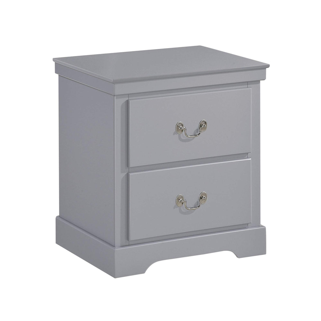 2 Drawer Wooden Nightstand with Metal Drop Handles and Bracket Feet, Gray