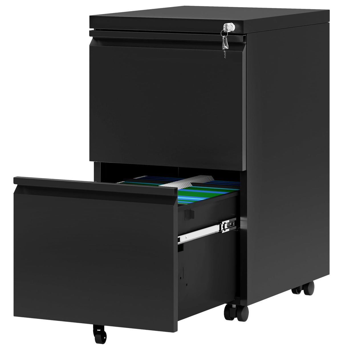 2 Drawer File Cabinet with Lock, 20” Deep Office Vertical Files, Mobile Metal Filing Cabinet