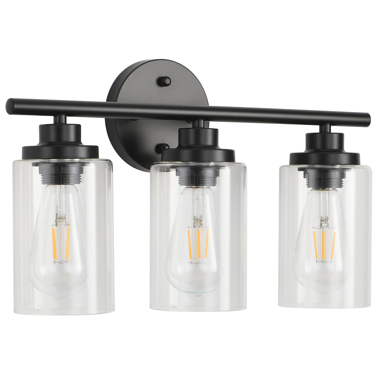 3 Lights Bathroom Vanity Light Fixtures Black Modern Wall Sconce Light with Clear Glass