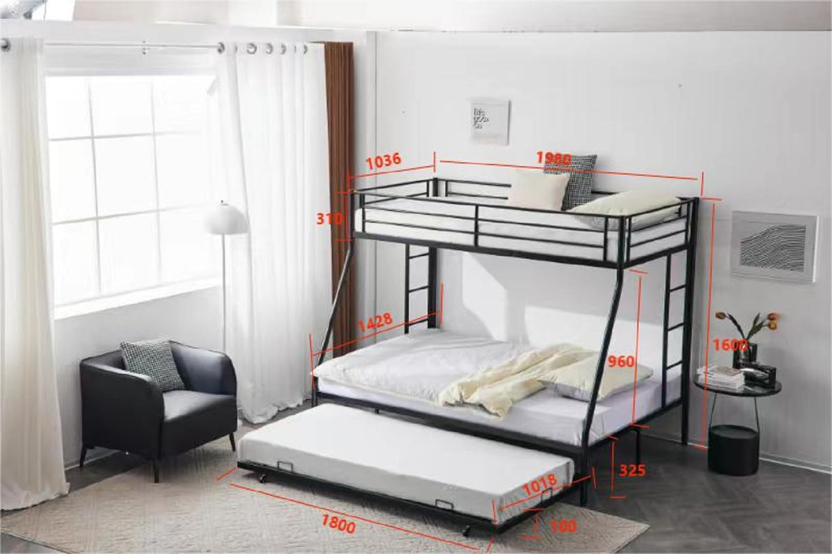 Twin Over Full Bunk Bed with Trundle, Triple Bunk Beds