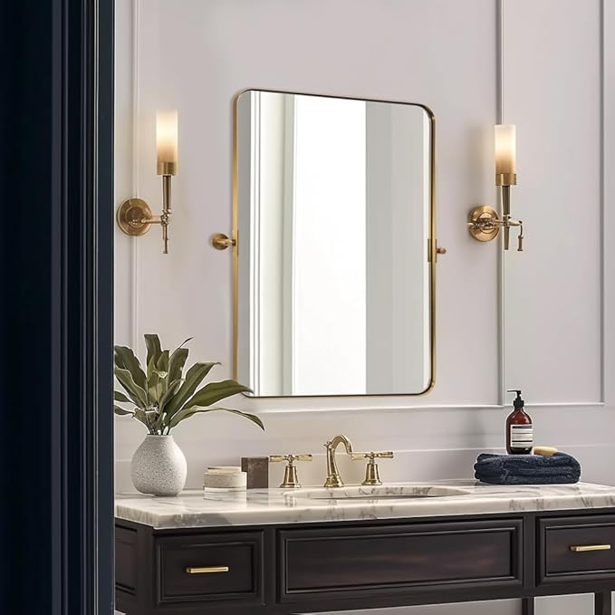 Black Bathroom Mirrors , Metal Framed Rounded Rectangle Wall Vanity Mirror