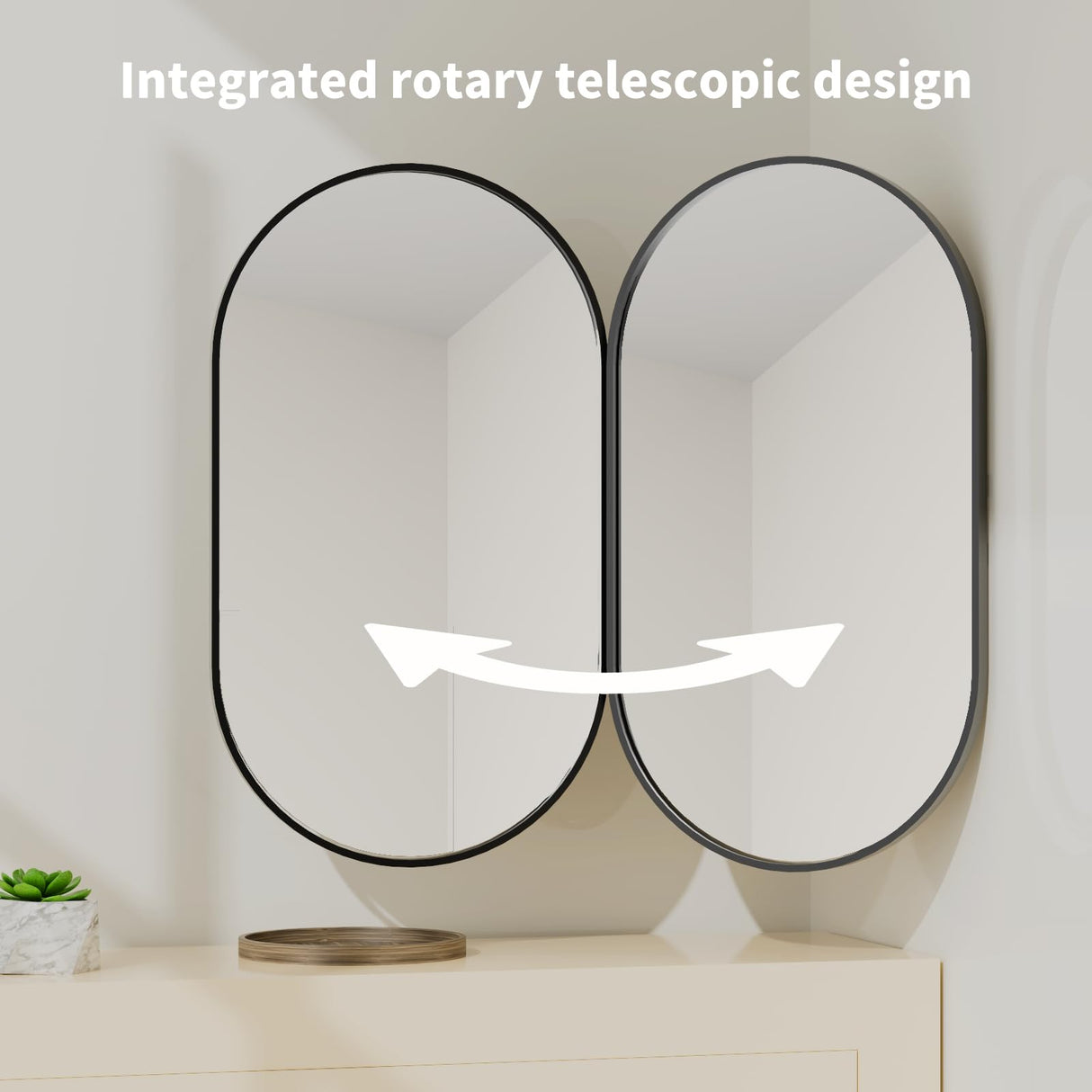 32" x 20" Black Oval Wall Mirror with Extendable Swivel Arm