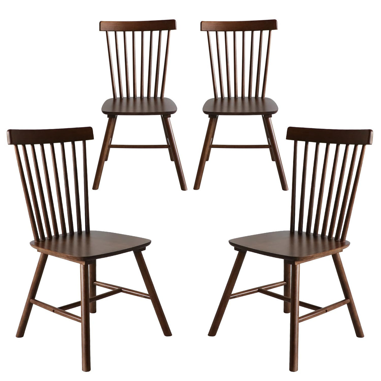 Windsor Dining Chairs Set of 4 - Solid Wood Farmhouse Spindle Back Kitchen Chairs