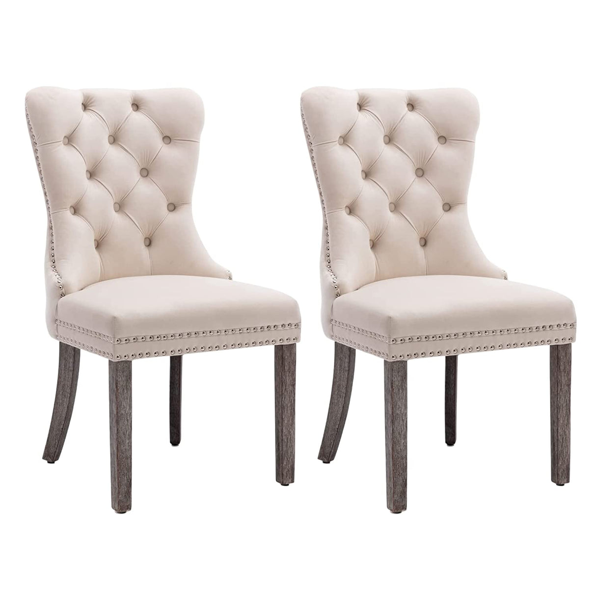 Eifizek Velvet Dining Chairs Set of 2, Tufted Dining Room Chairs with Nailhead Ring Pull Trim