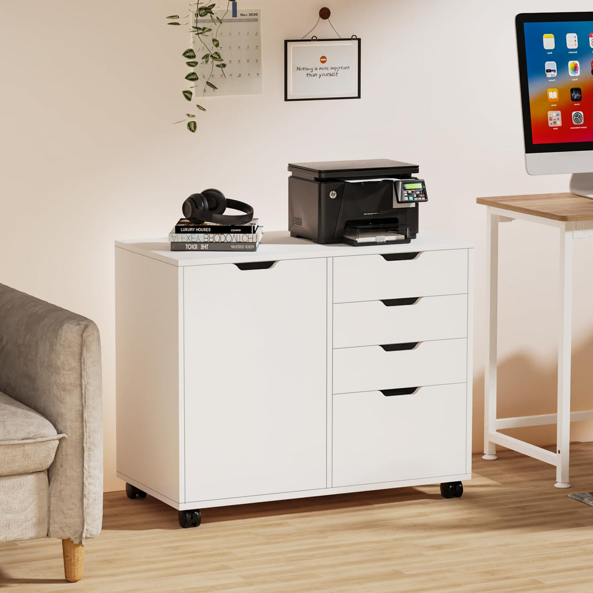 4-Drawer Wood Dresser for Bedroom, Black Mobile Storage Cabinet