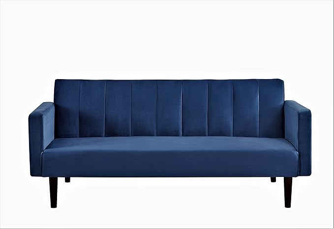 Regal Modern Convertible Full Out Futon Sofa Compact Channel Stitch Velvet Sleeper