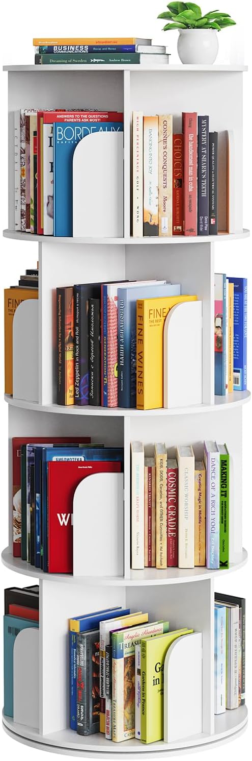 Cross Style 5 Tier Rotating Bookshelf, Spinning 360 Bookcase Lazy Susan Tower