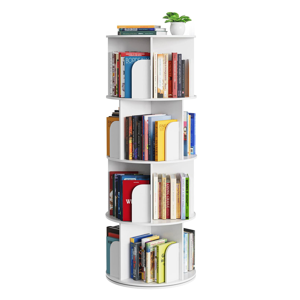 Cross Style 4 Tier Rotating Bookshelf, Spinning 360 Bookcase Lazy Susan Tower