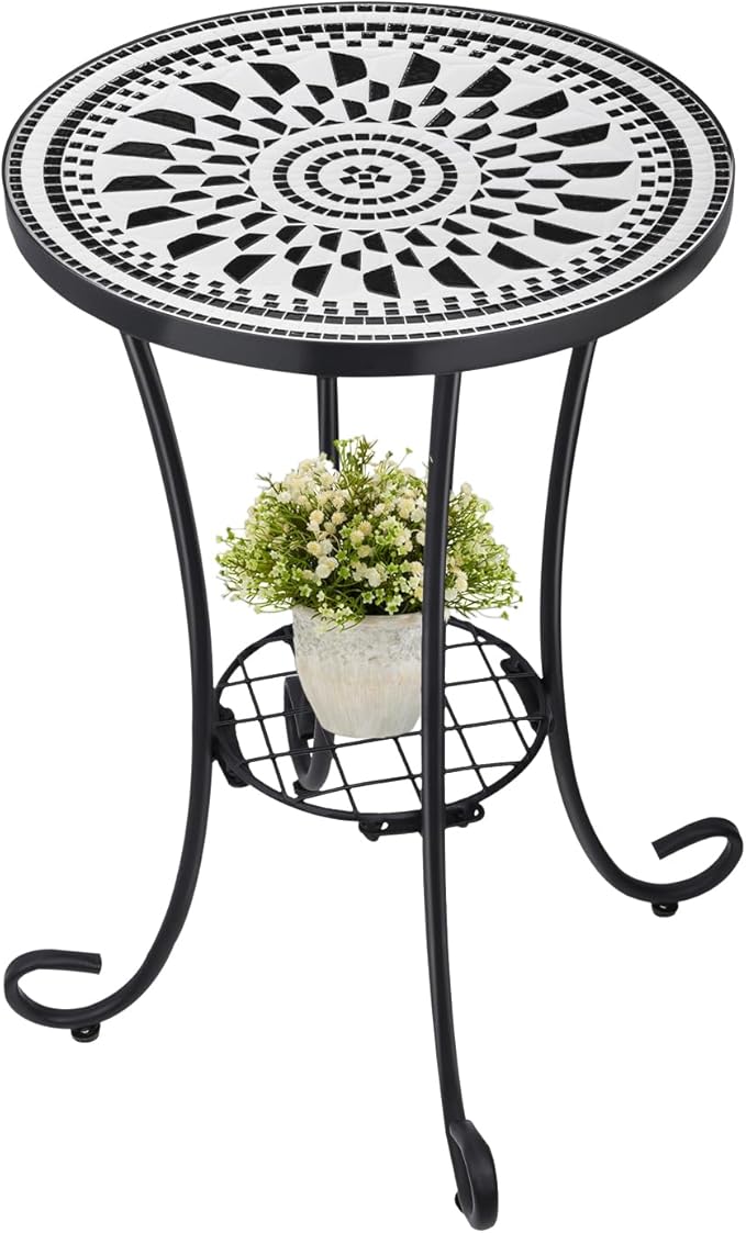 Outdoor Side Table Mosaic Patio Table Accent Tables Mosaic Tile Top Metal Frame Small