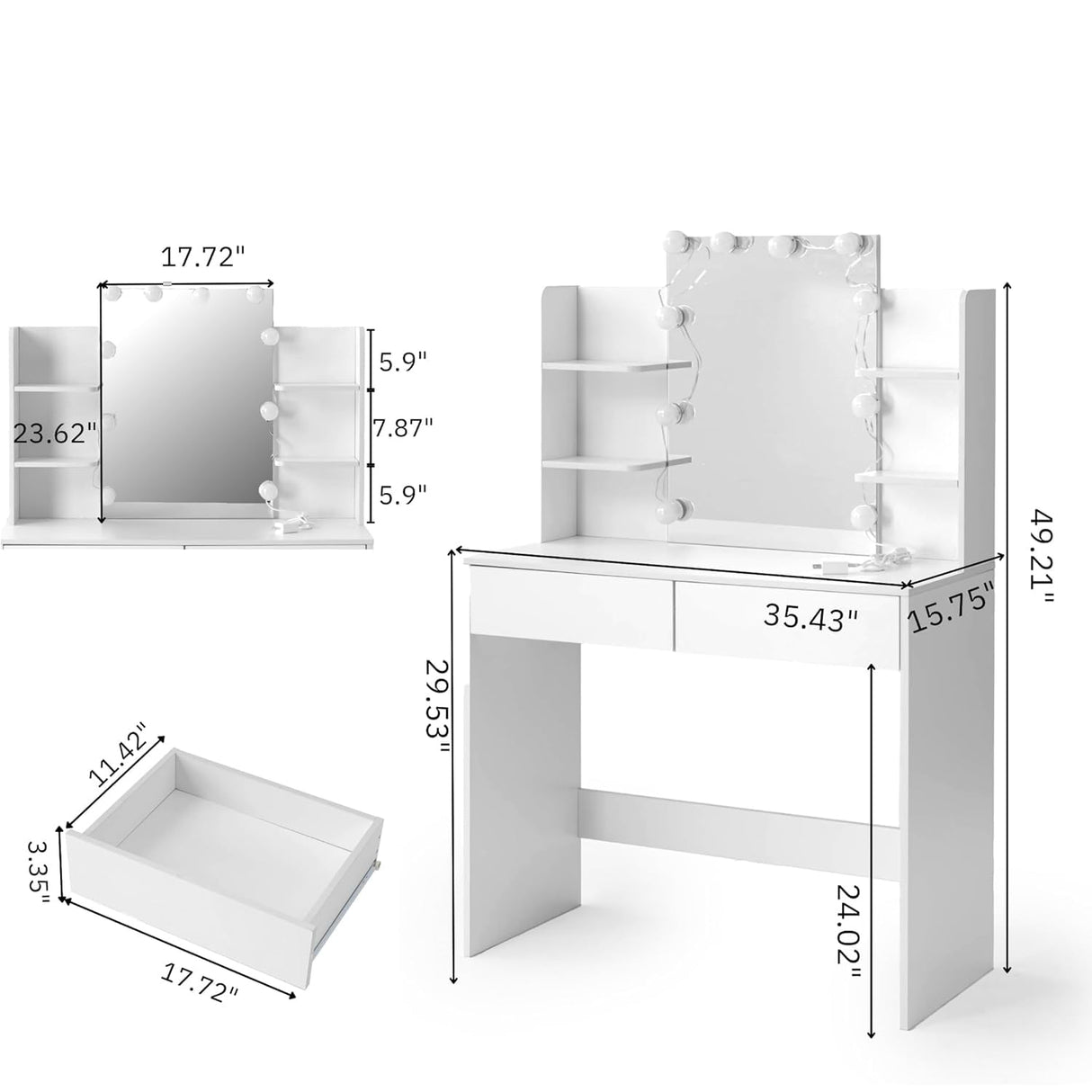 Desk with Mirror and Lights, Make Up Vanity Desk Set, Make Up Table and Stool Set
