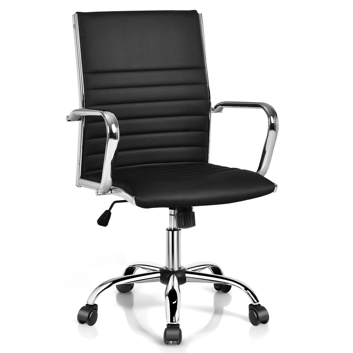 Ergonomic High Back Executive Conference Chair, Lumbar Support PU Leather Swivel Height Adjustable Modern Computer Task Managerial Chair (Black)