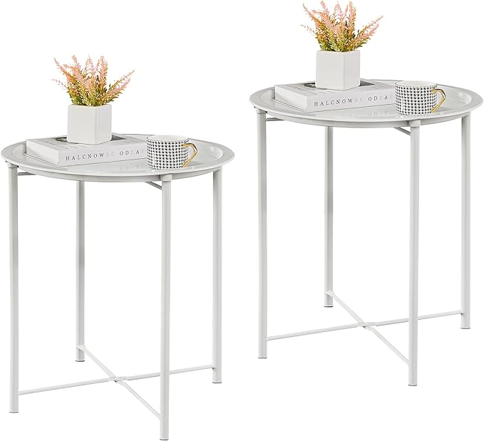 Side Table Round Foldable Tray Metal End Table,Coffee Table,Sofa Table for Bedroom