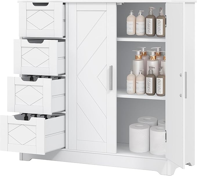 Bathroom Floor Cabinet, Freestanding Storage Cabinet with 3 Drawers and 2 Adjustable Shelves
