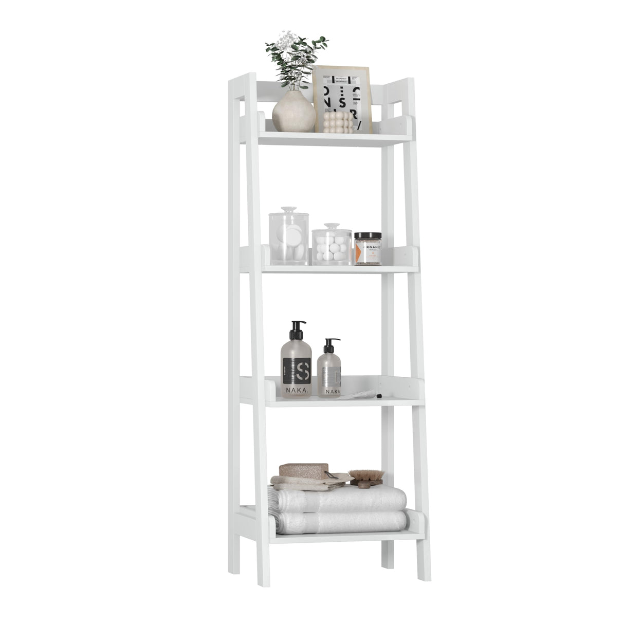 4-Tier Ladder Shelf, Bathroom Shelf Freestanding