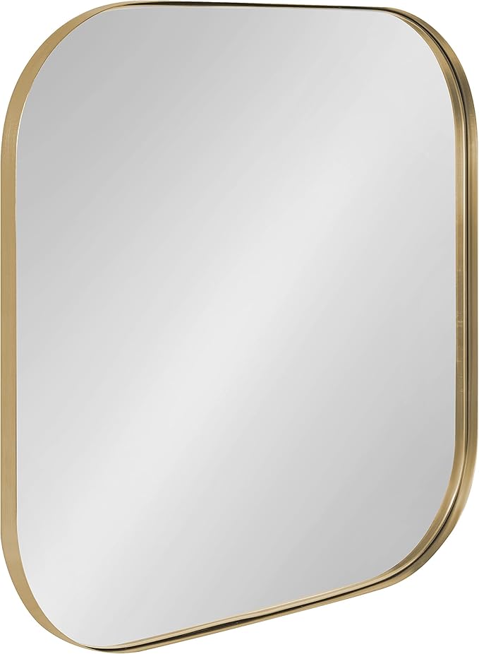 Rollo Midcentury Rounded Rectangle Mirror, Gold, Modern Metal Framed Mirror