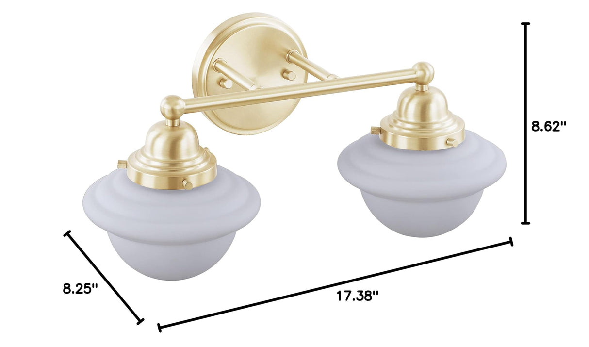 Aspen Creative 62306, Bathroom Vanity 2 Lights Fixture 17-3/8"W x 8-5/8"H x 8-1/4"E. Warm Brass Finish, Bulb Not Included