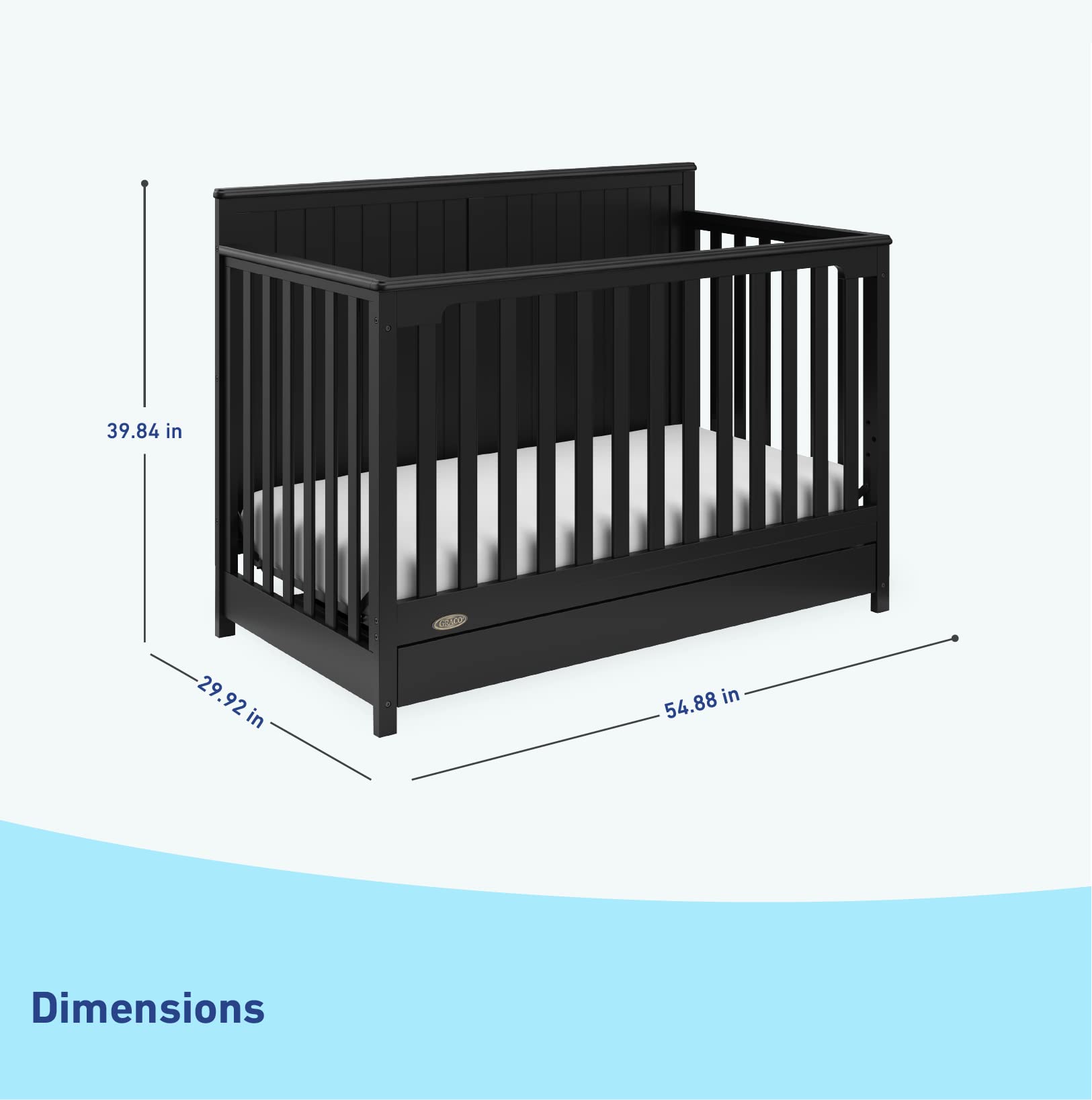 Graco Hadley 5-in-1 Convertible Crib with Drawer (Black) – Combo, Includes Full-Size Nursery Storage, Converts from Baby Crib to Toddler Bed, Daybed
