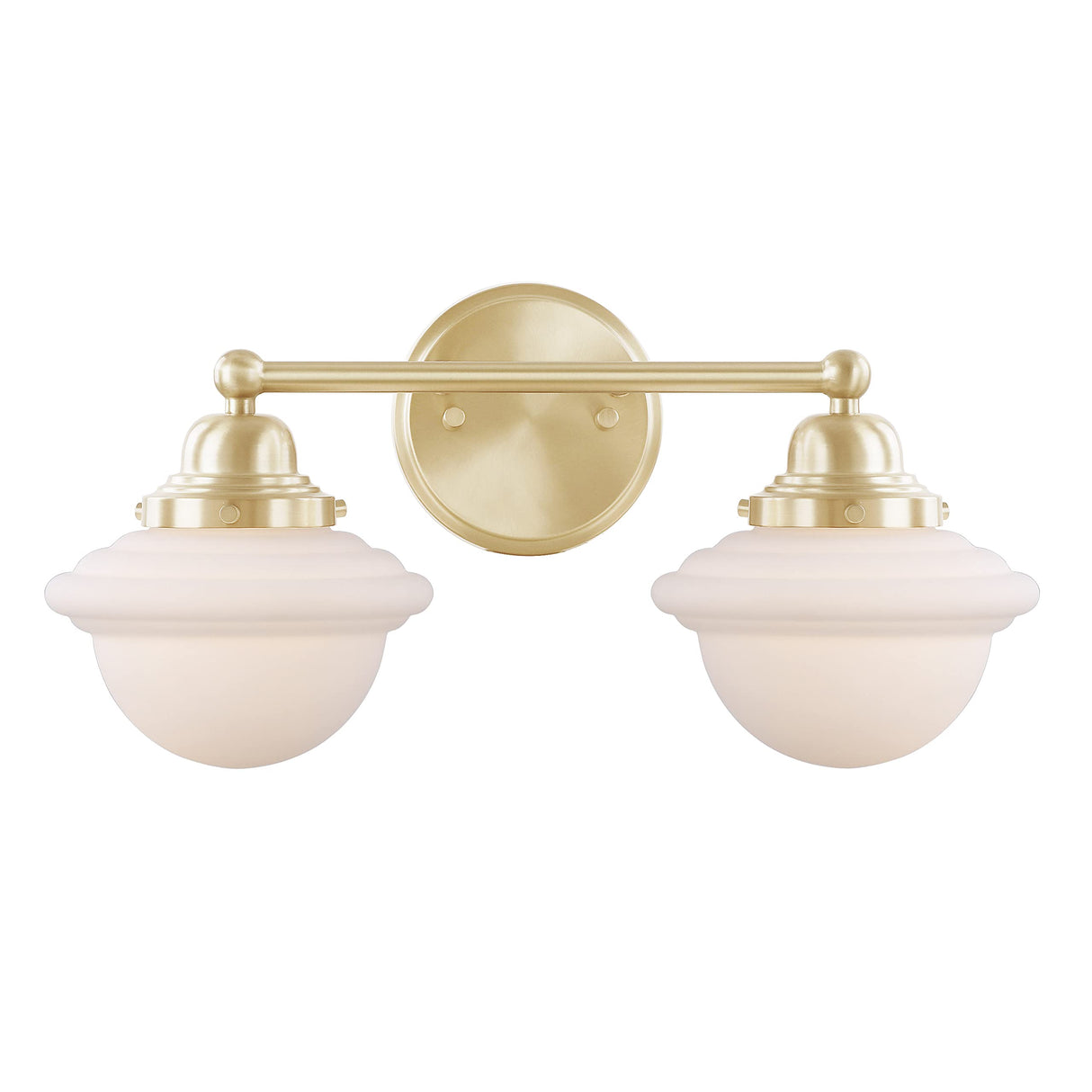 Aspen Creative 62306, Bathroom Vanity 2 Lights Fixture 17-3/8"W x 8-5/8"H x 8-1/4"E. Warm Brass Finish, Bulb Not Included