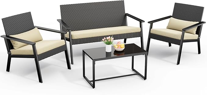 4-Piece Outdoor Wicker Patio Furniture Set with Deep Seating