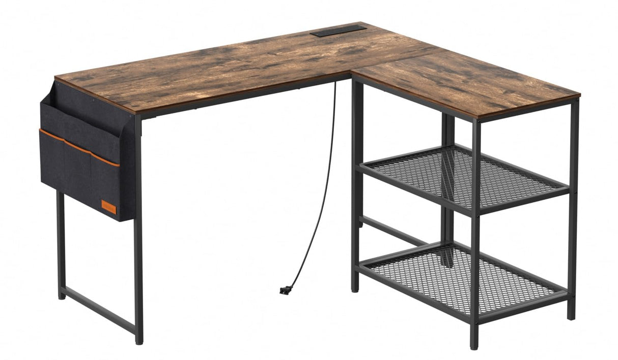 L Shaped Computer Desk 49 Inch Writing Study Corner Gaming Table with Storage Shelves and Side Bag, for Home Office Workstation