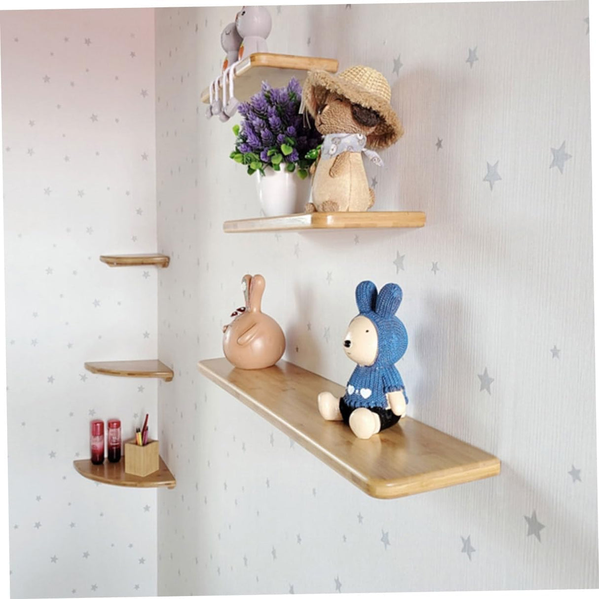 Bamboo Wall Shelves 2 Pcs Set 20CM and 30CM Wall Decor Book Storage Rack Easy