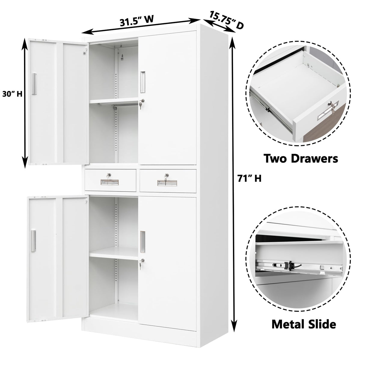 Metal Storage Cabinet, Locking Storage Cabinet with Drawers and Adjustable Shelves