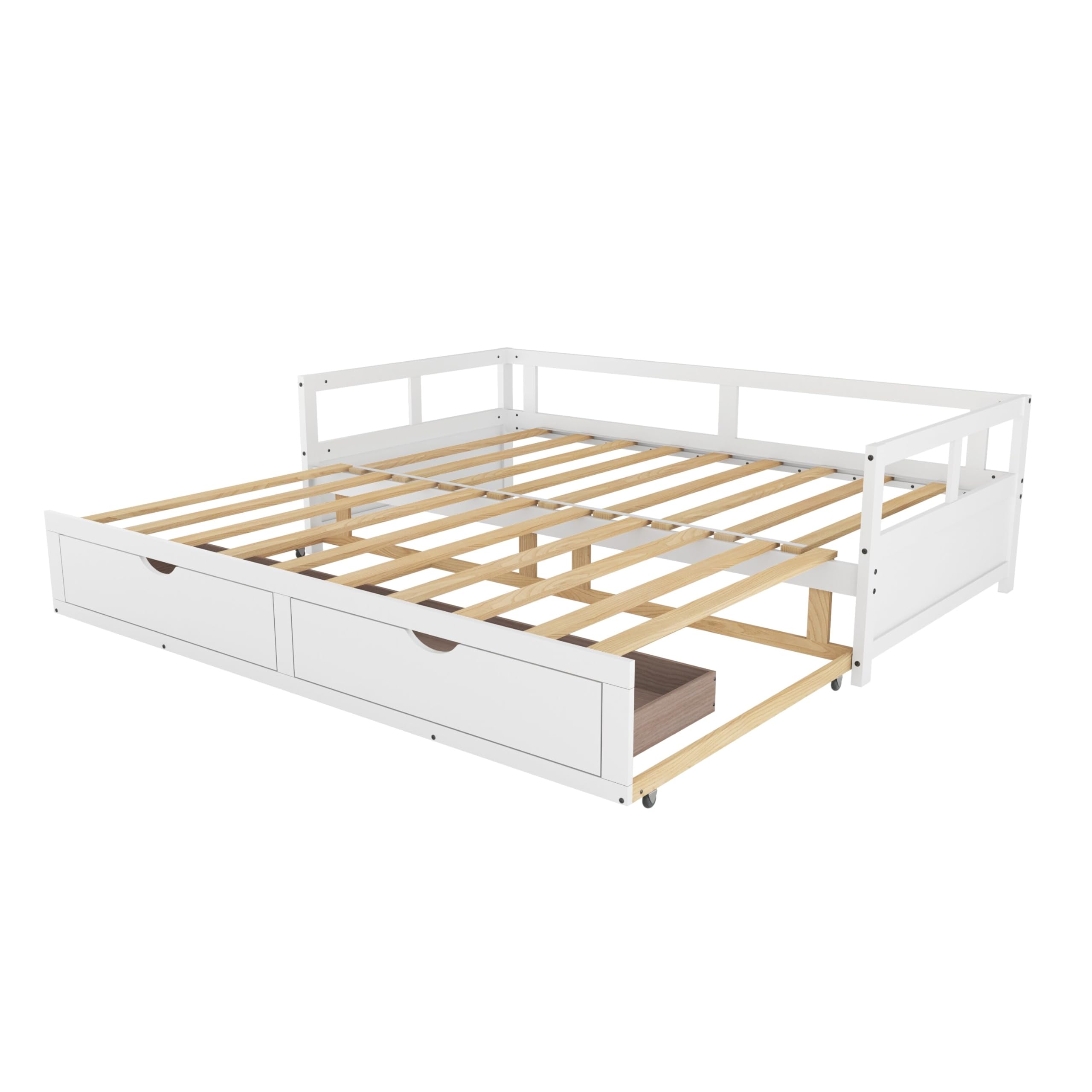 Overstock Wooden Daybed with Trundle Bed and Two Storage Drawers,Extendable