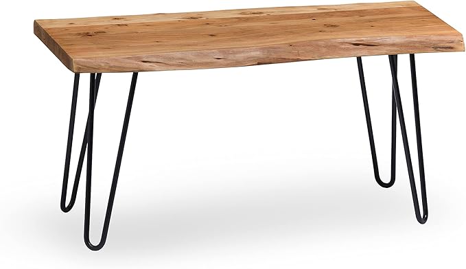 Live Edge Bench, w/Natural Wood and Metal Hairpin Legs