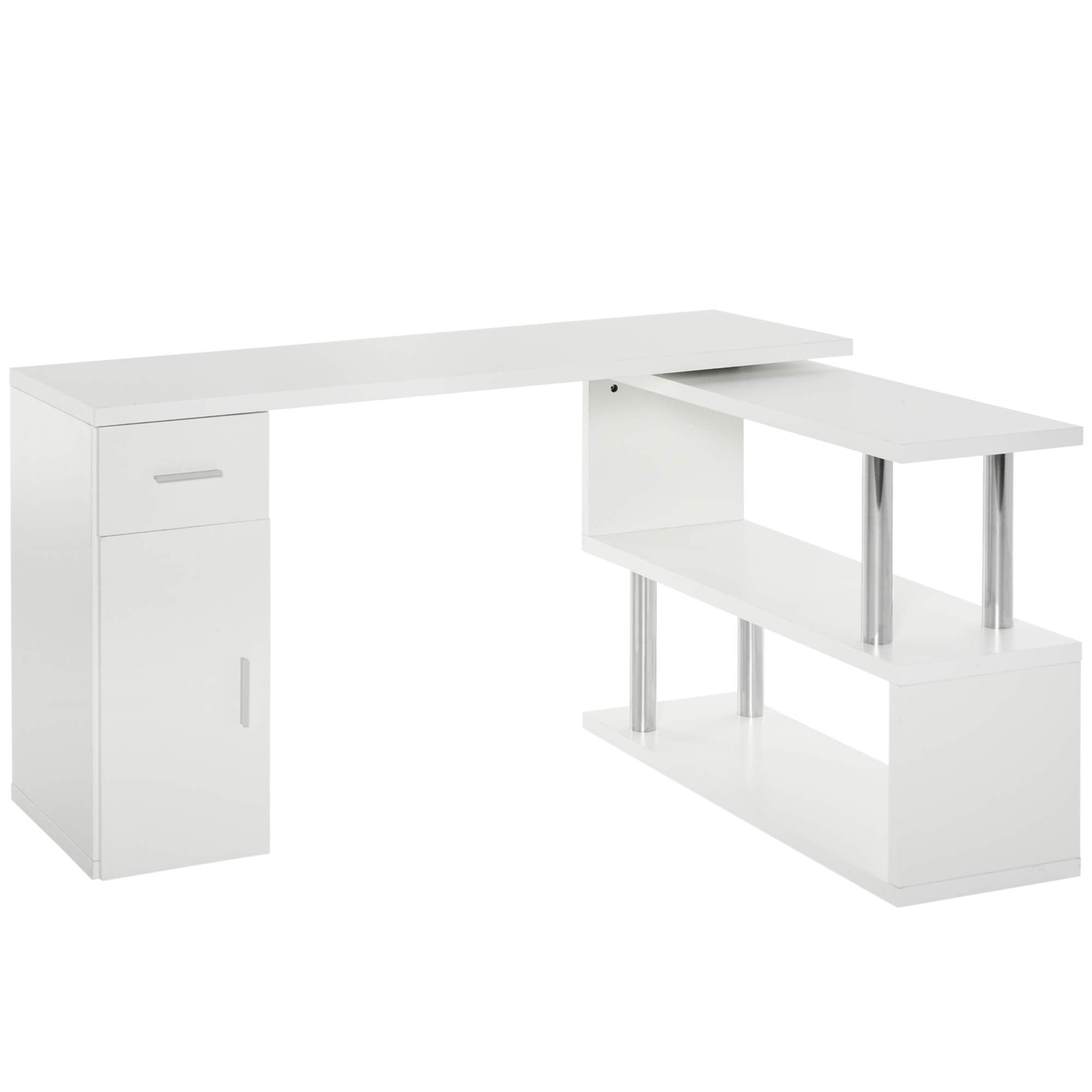 Rotating Computer Desk, 55" L-Shaped Desk, Corner Desk with Storage Shelves