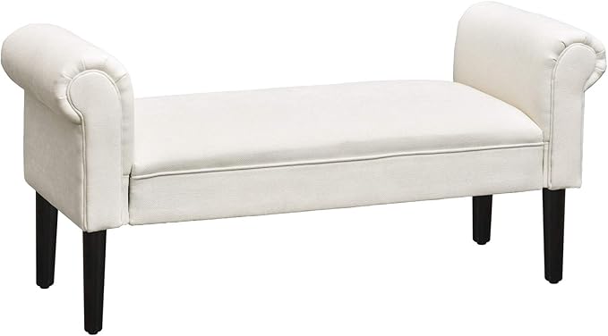 52" End of Bed Bench, Linen Upholstered Ottoman Bench