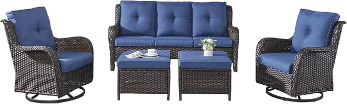 Wicker Patio Furniture Set - 5 Piece Rattan Outdoor Sectional Conversation Sets