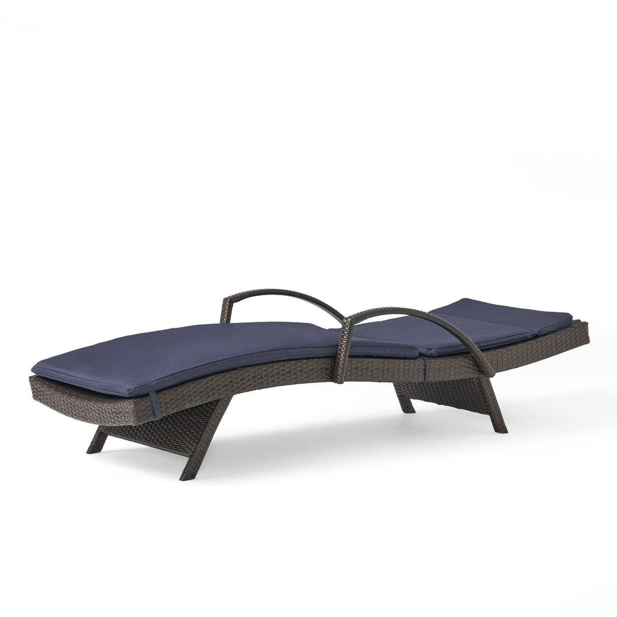 Christopher Knight Home Salem Outdoor Wicker Adjustable Chaise Lounge with Arms, with Cushion, Multibrown / Navy Blue