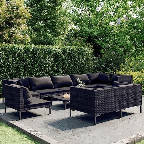 10 Piece Patio Lounge Set with Cushions - Weather-Resistant Poly Rattan Outdoor