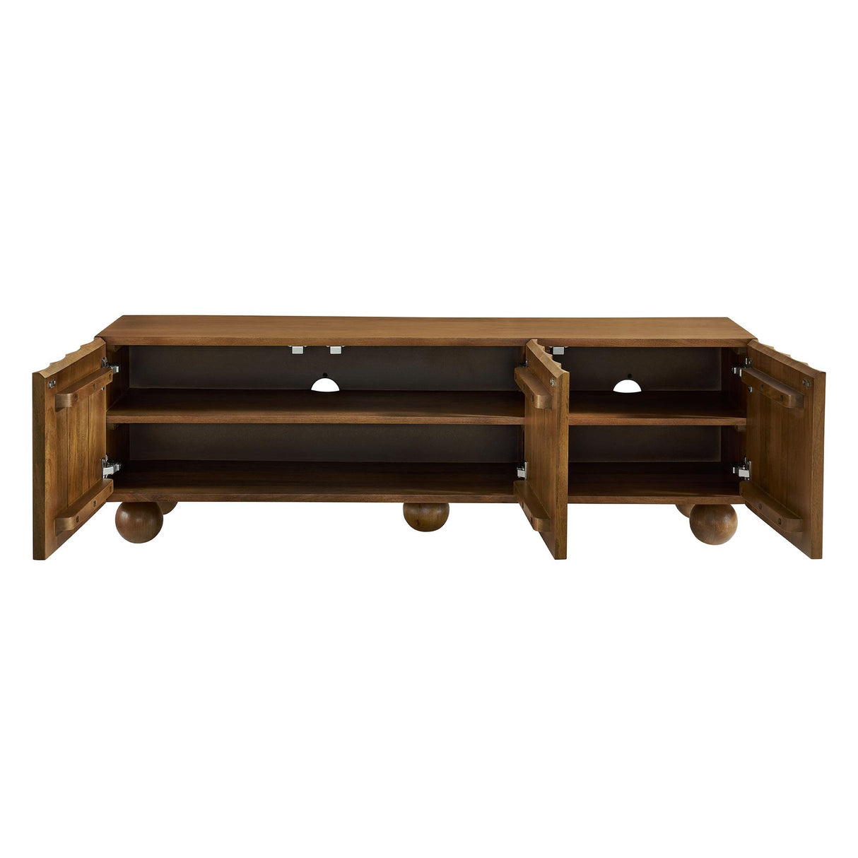 Sorren 54 Inch Scalloped TV Stand in Walnut – 3 Door Media Console Cabinet