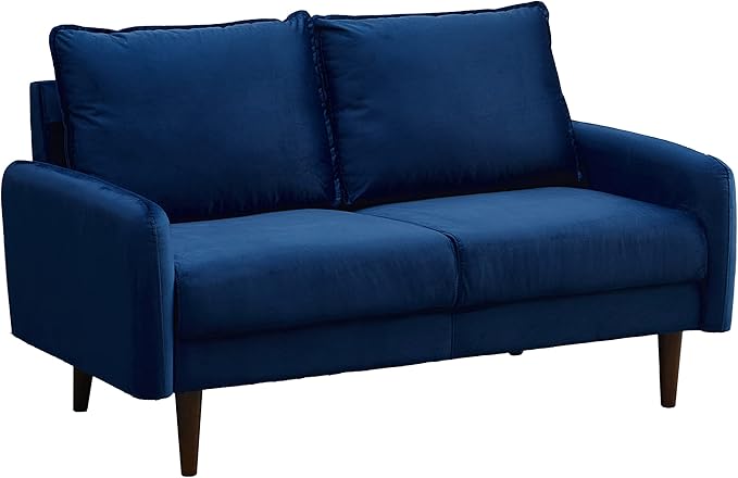 Velvet Loveseat Mid-Century Modern Sofa Tufted Couch with Wooden Legs for Living Room - Beige