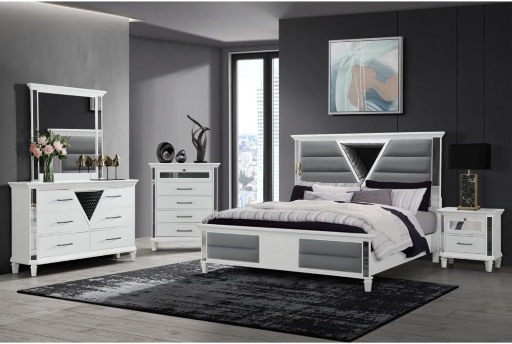 Marco White Metallic 2-Drawer Nightstand Mirrored Accents