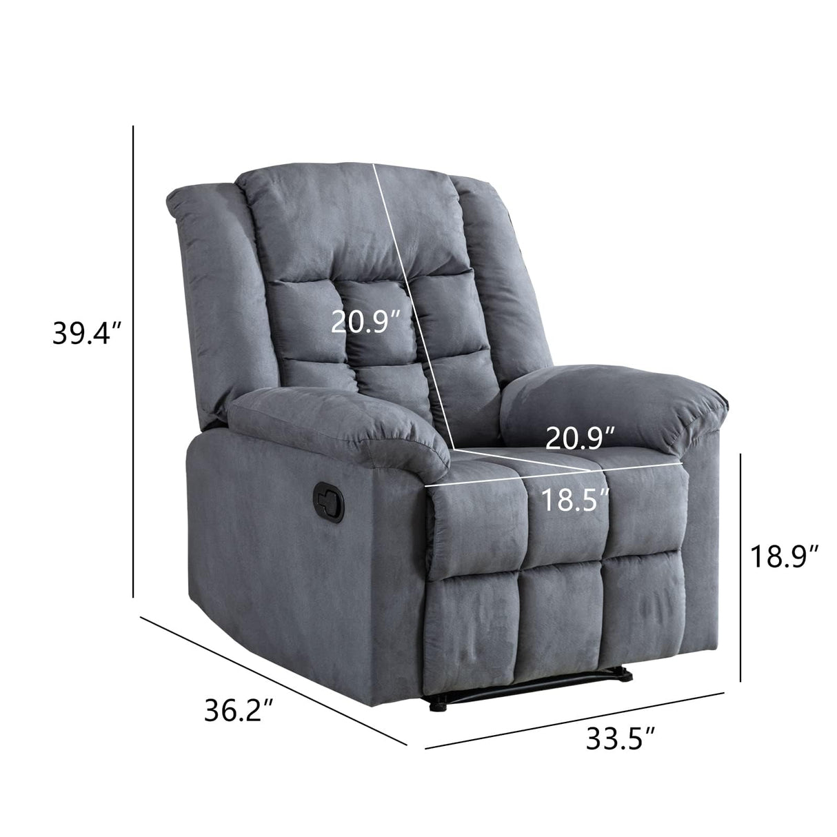 ComforTuff Duo Recliners – 2Pcs Manual Overstuffed Recliner Chairs with Padded Headrest