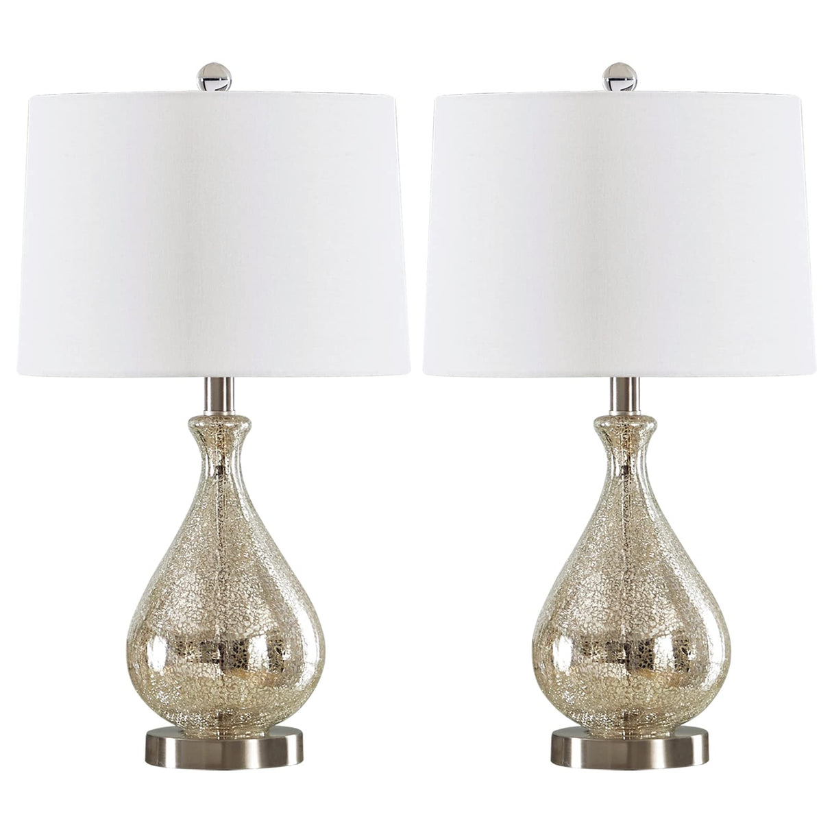 Glass Table Lamp Set of 2 for Living Room, 22.75" Nickel Bedside