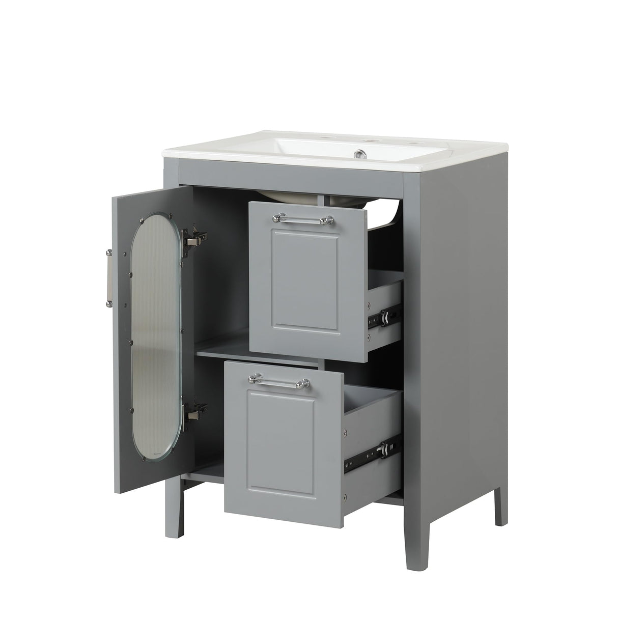 24" Bathroom Vanity with Sink, Free Standing Single Basin Vanity Set with Two Drawers