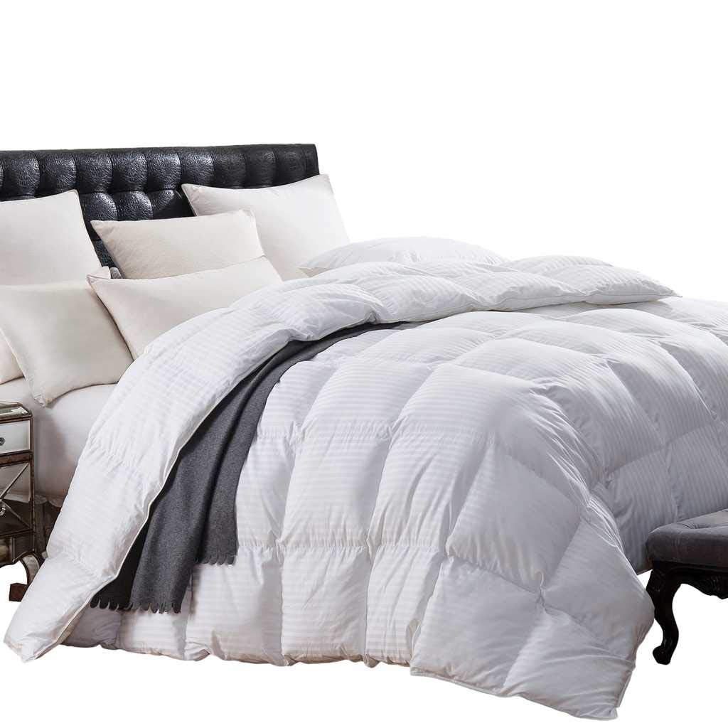 Size 1200 Thread-Count Siberian Goose Down Comforter, 100% Egyptian Cotton, White Stripe, 50Oz
