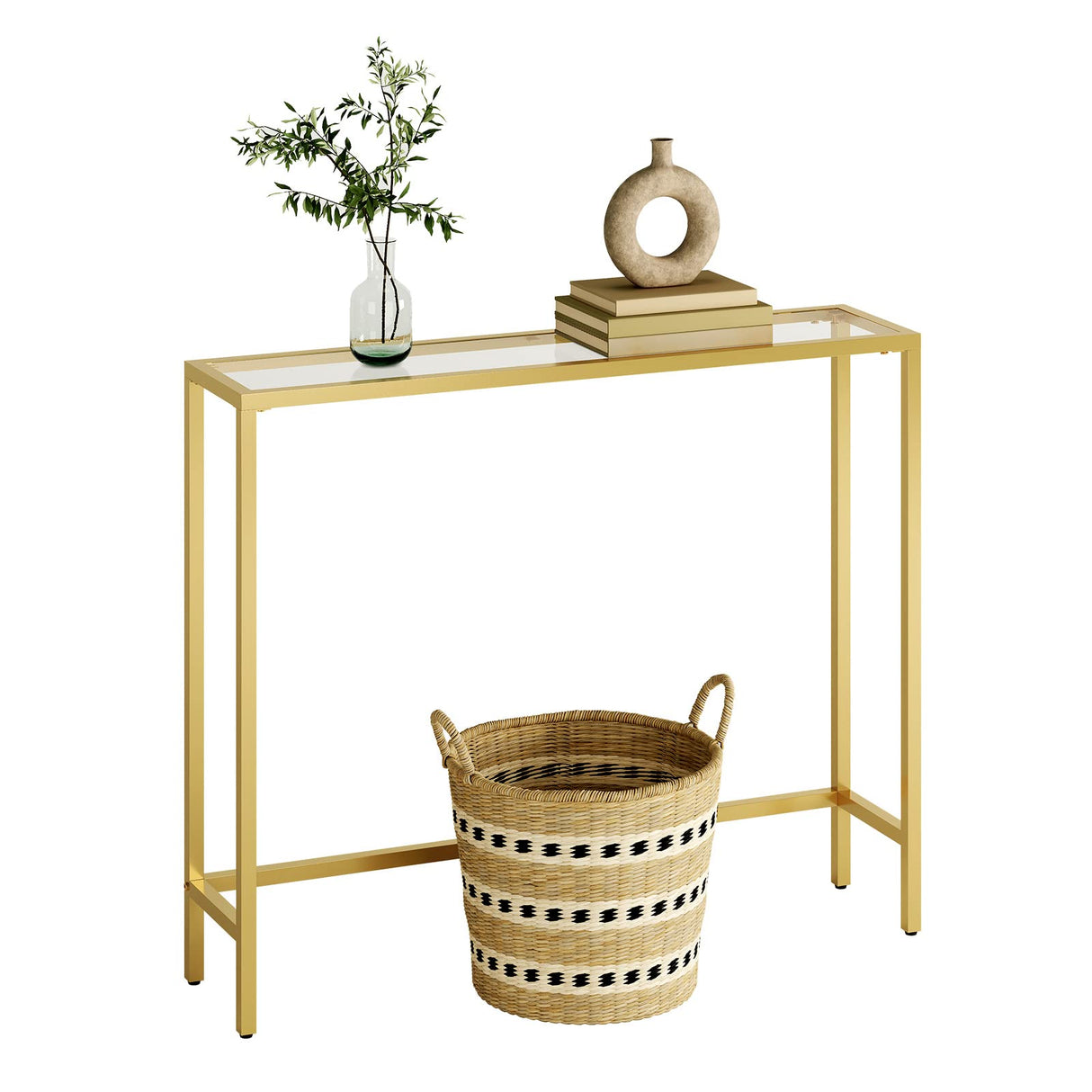 .5" Narrow Console Table, Tempered Glass Sofa Table, Small Side Table, Modern Entryway